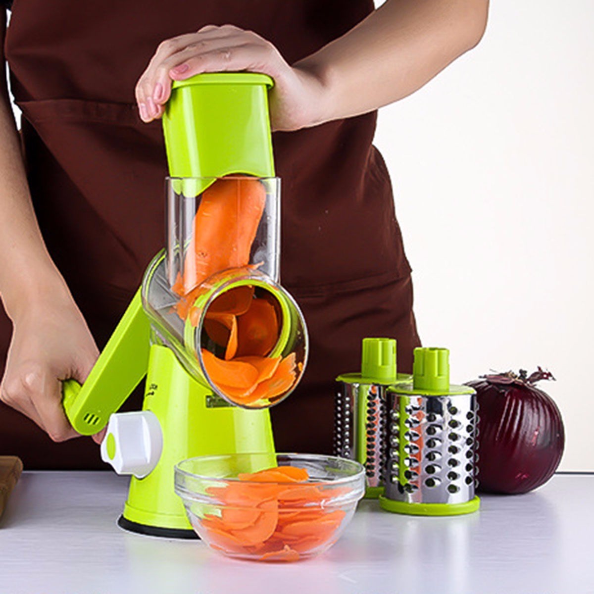 Round Mandoline Vegetable Slicer – 3-in-1 Rotary Cutter & Grater