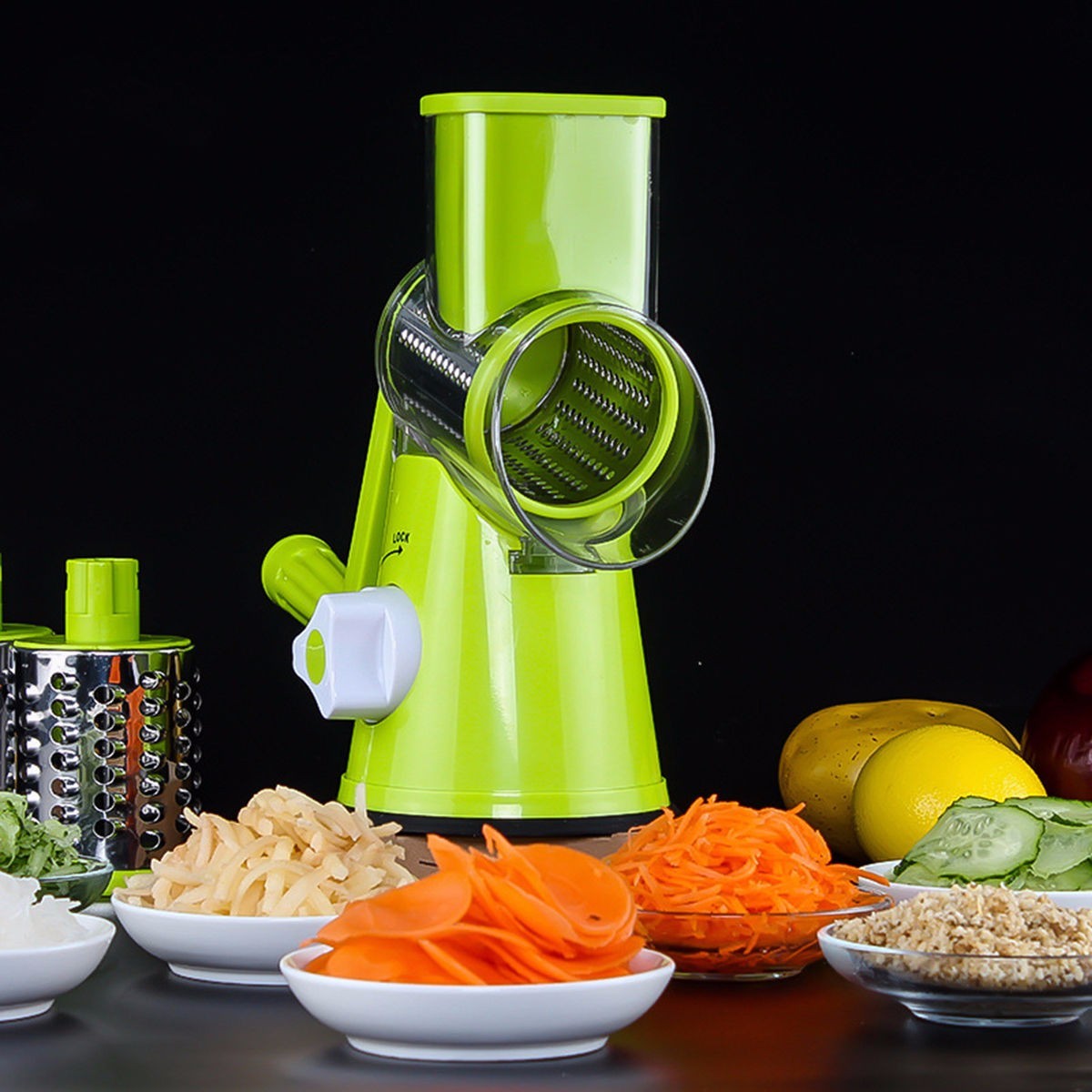 Round Mandoline Vegetable Slicer – 3-in-1 Rotary Cutter & Grater